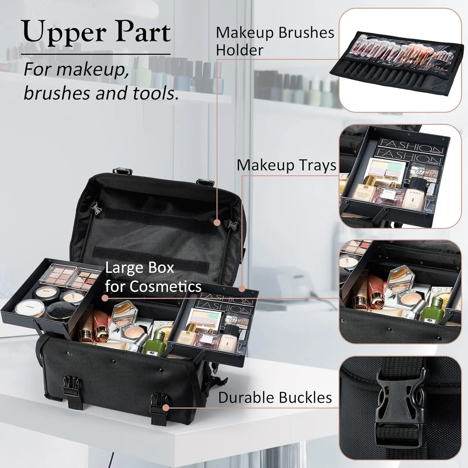Professional Rolling Makeup Case for Cosmetologists - Portable Wheeled Organizer with Storage Compartments