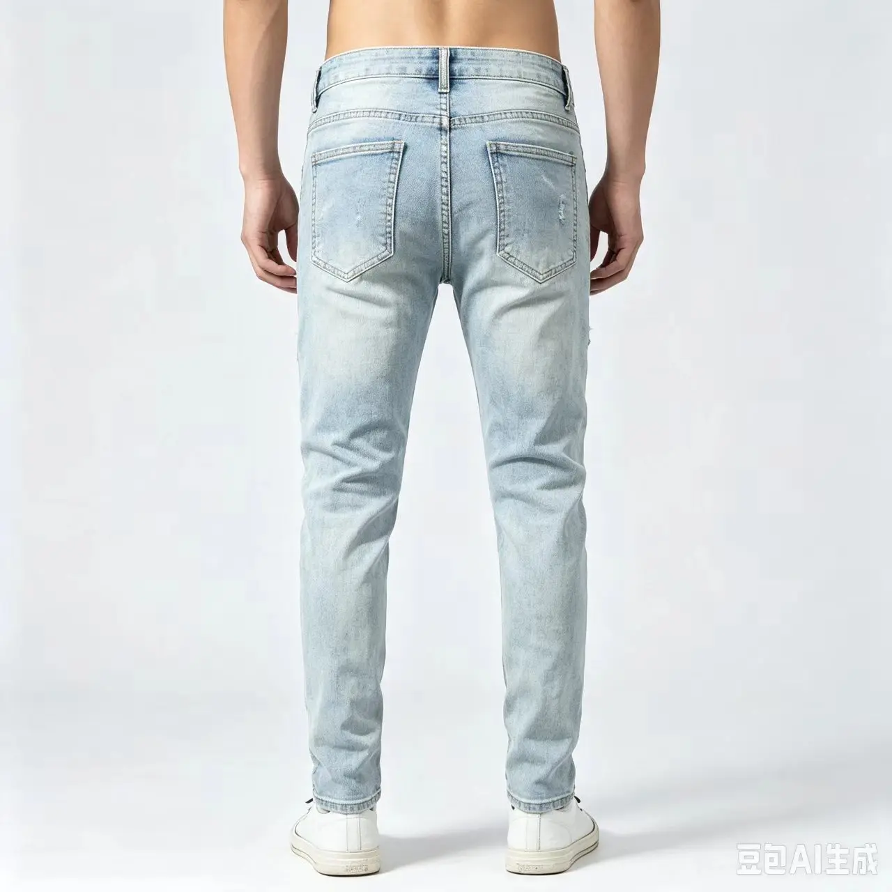 Men's Y2K Style Street Fashion Washed Light Blue Jeans High-Quality Retro Elastic Slim Fit Corrugated Retro Pants
