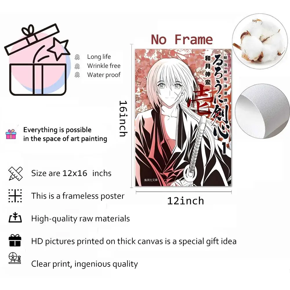 Manga Samurai Historical Rurouni Kenshin Painting Calligraphy Poster Parisian chic decor Glam Canvas Modern living room