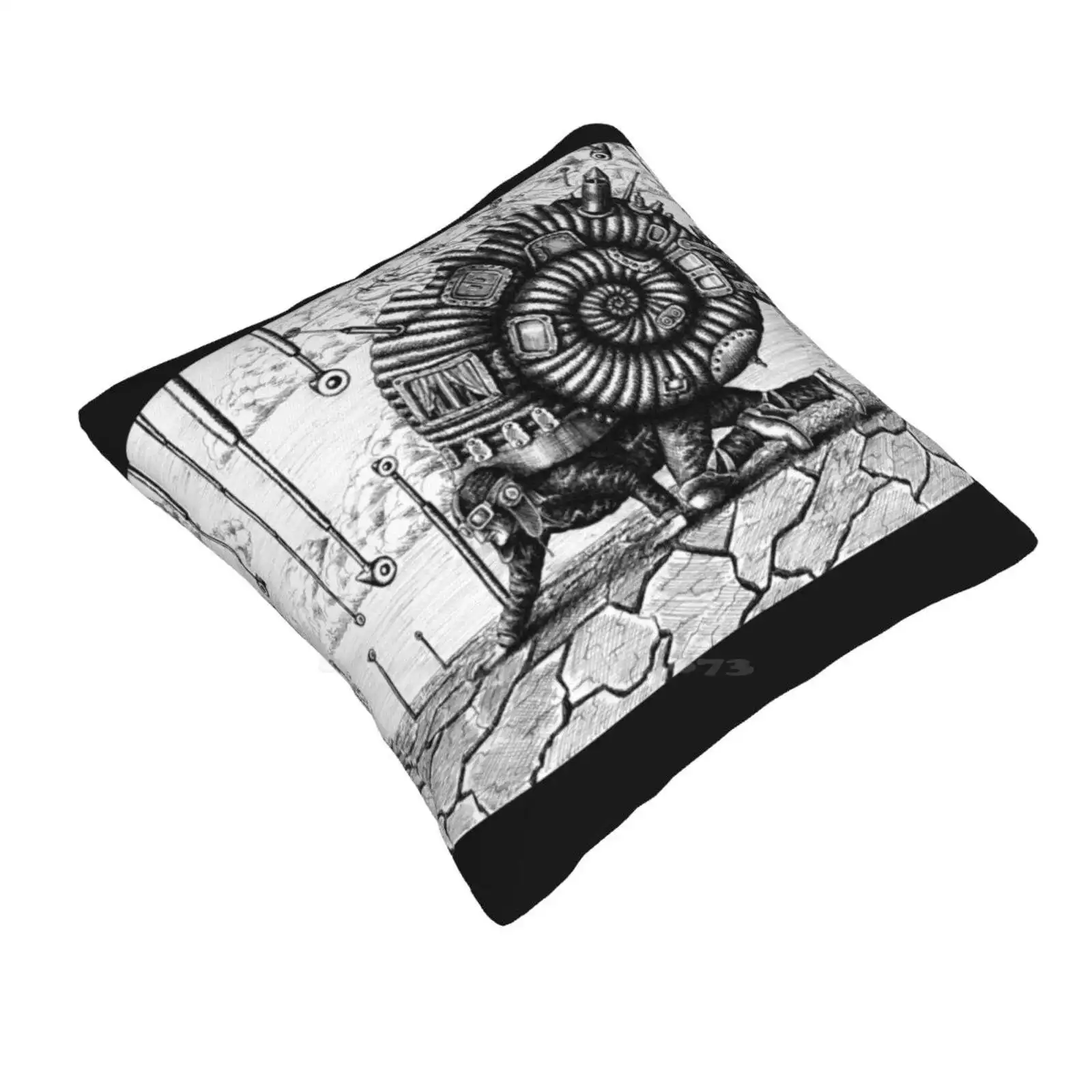 Life In The Shell Surreal Ink Pen Drawing Pillow Cover Hug Pillowcase Life In The Shell Ink Pen Snail Desert Conceptual