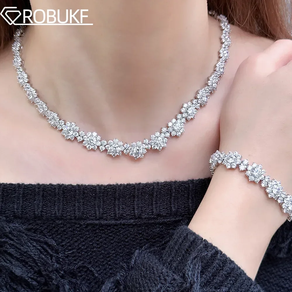 

All Moissanite Necklaces Bracelets for Women D Color Lab Diamond Luxury Sunflower Bride Wedding Set 925 Sterling Silver Necklace
