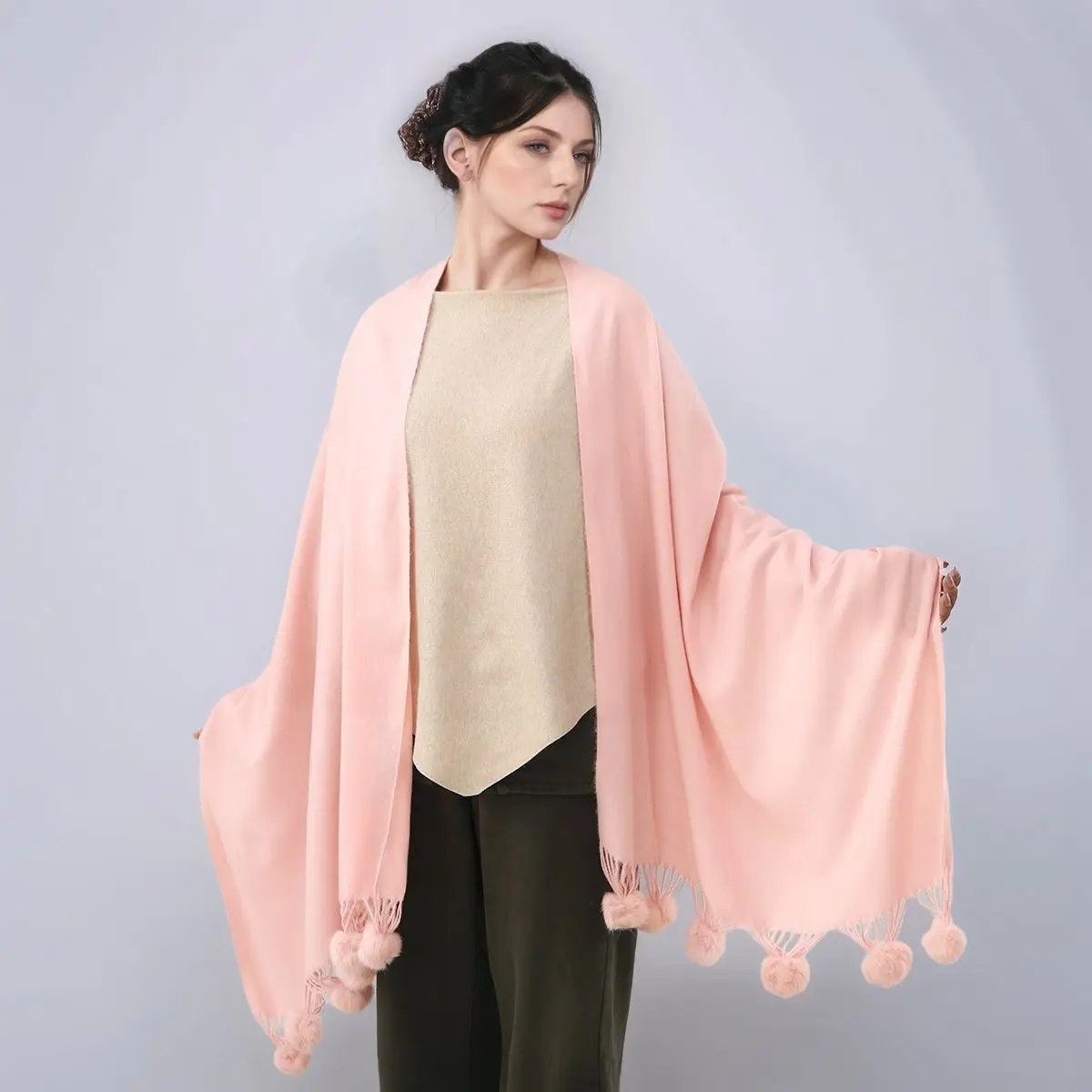 

2026 шарф с кисточками из имитации кашемира, однотонный шарф, женский теплый простой корейский вариант, внешняя шаль, прямые поставки