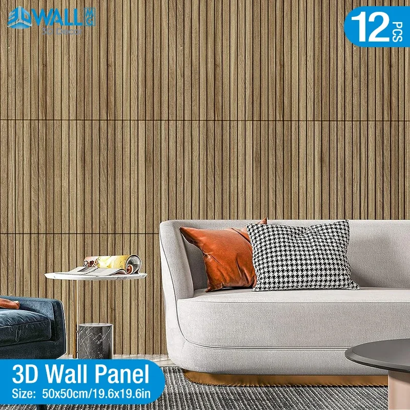 12pcs 50x50cm Stiker dinding 3d, dekorasi rumah panel dinding 3d, non-self-adhesive Kayu ukir berlian geometris potongan seni 3d