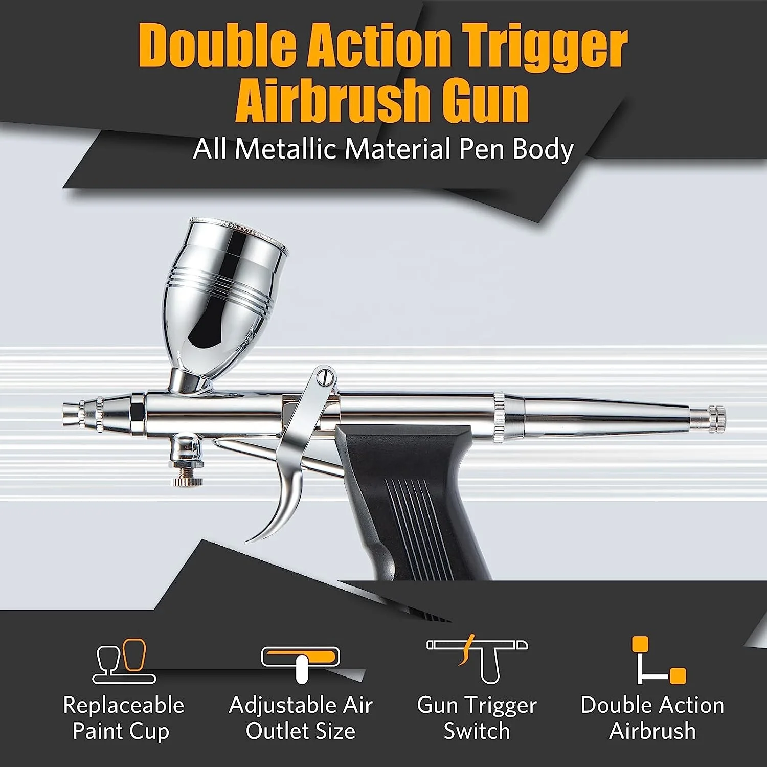 BT-166BK Professional Dual-Action Airbrush Kit 3 Needle Sizes (0.3/0.5/0.8mm) Precision Copper Body Art and Car Model Painting