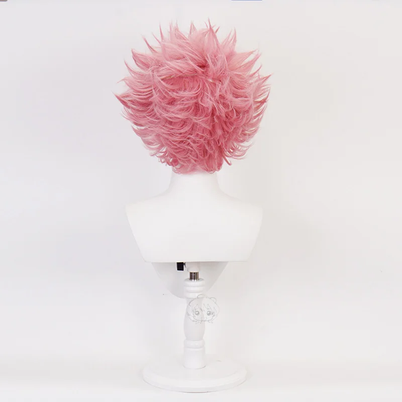 Pelucas de Cosplay de Anime Ashido Mina con tocado, peluca de Cosplay de My Hero Academia, pelo sintético resistente al calor para fiesta + gorro de peluca gratis