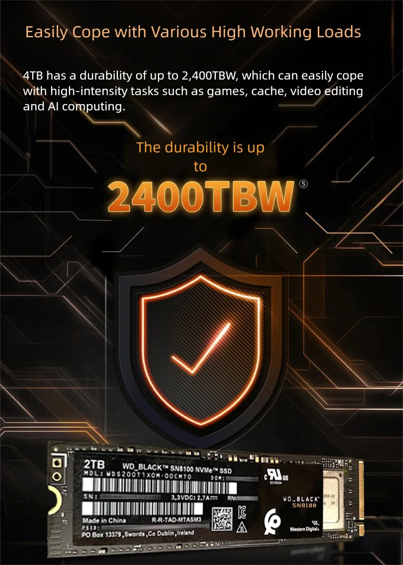 Western Digital PCIe 5.0 New SSD SN8100 1TB 2TB 4TB NVMe Read 14900MBs M.2 2280 Solid State Drive For PS5 Gaming Desktop Laptop