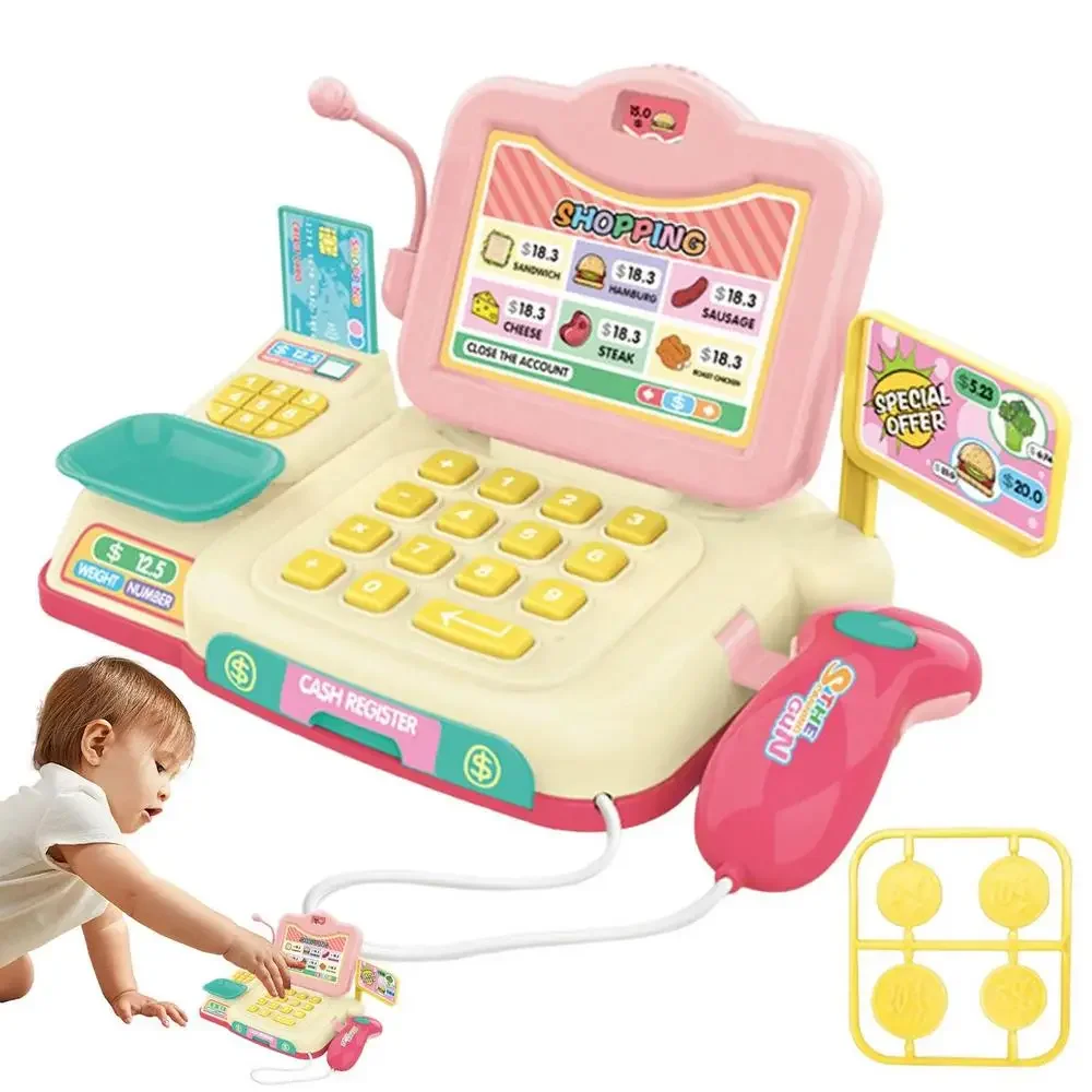 Caisse enregistreuse semblant jouer calculatrice caisse enregistreuse jouet enfants fille épicerie ensemble de jeu avec lumières et sons jouet éducatif