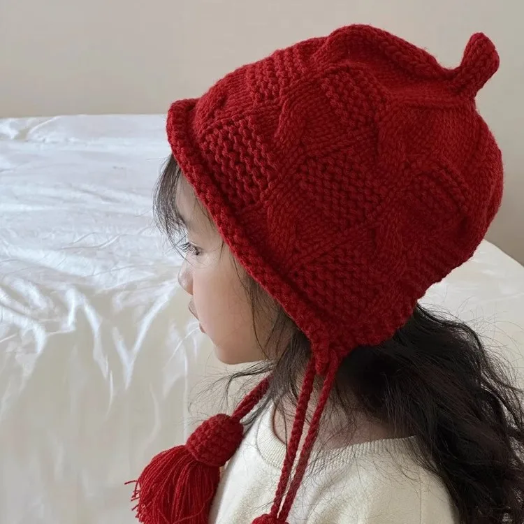 قبعة صوفية محبوكة للأطفال للخريف والشتاء - قبعة طفلة متطابقة بين الوالدين والطفل - قبعة أذن القمح المصنوعة يدويًا #2