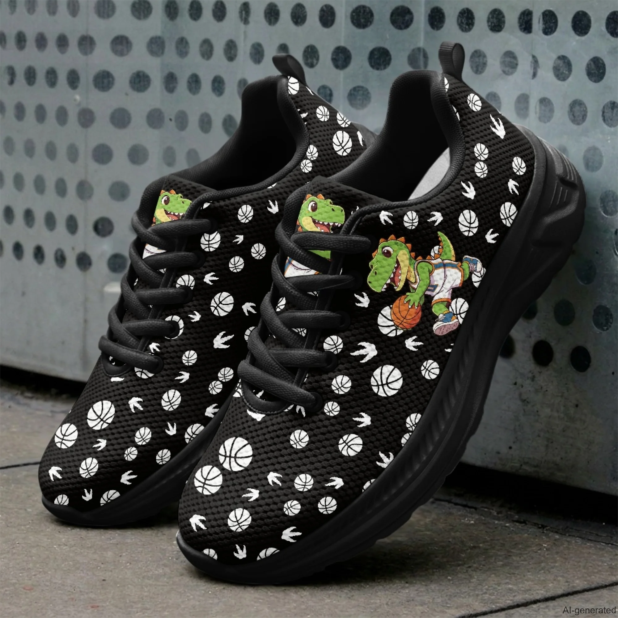 XIXIRIMIDO Running Shoes for Men Breathable Mesh Casual Walking Shoes for Women Dinosaur Basketball Print Gym Sneakers 35-48