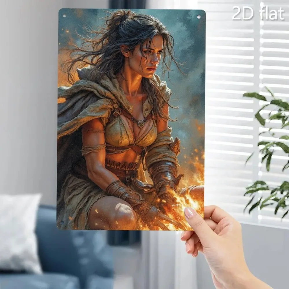Vintage Flammen-Metall-Wandkunst 8x12 Zoll - Mittelalterliche Göttin Dekoration Beige/Braun/Gold/Schwarz - Innen- und Außendekoration für Zuhause