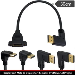 90 Degree Angle Elbow DisplayPort Panel Mount Extension Cable Adapter Corner DP 1.2v Male to Female Cord Socket Screw 2k@144Hz