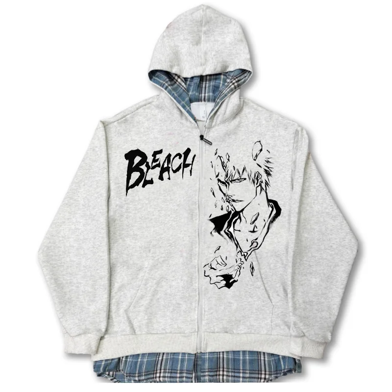 

Худи с ручной росписью в стиле аниме Bla Ichigo, имитация двухслойной толстовки, для студентов, из полиэфирного волокна, износостойкий кардиган