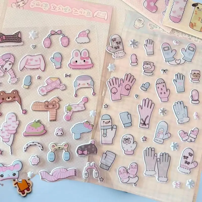 1/4Pcs Winter Socks Gloves Scarves Hats 3D Foam Stickers Creative DIY Handbook Decorative Stickers Cute Laptop Phone Stickers