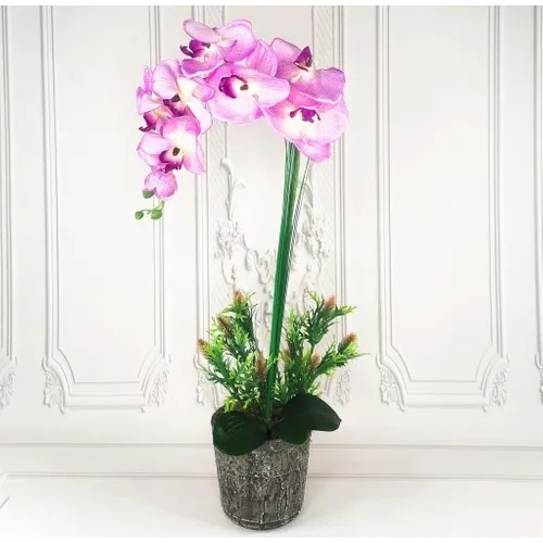 Nettenevime Artificial Flower Lilac Orchid Ceramic Pots Single Branch Orchid 60CM