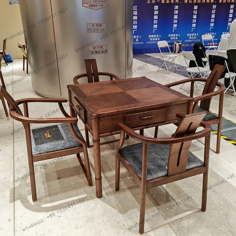 Mahjong machine automatic dining table dual-purpose new Chinese solid wood bass chess and card table