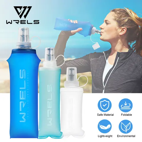 WRELS 250ml 500ml 소프트 플라스크 접이식 접이식 물병 TPU BPA 무료 야외 스포츠 휴대용 워터 가방 러닝 캠핑