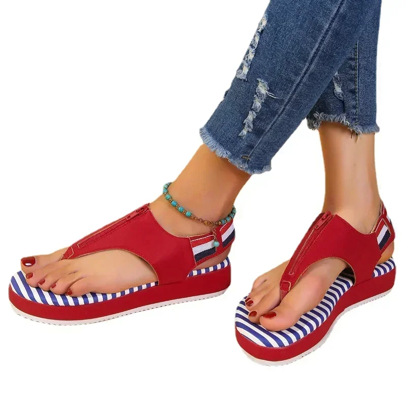 Chanclas planas romanas para mujer, sandalias de plataforma a la moda, zapatos informales de playa, calzado de verano