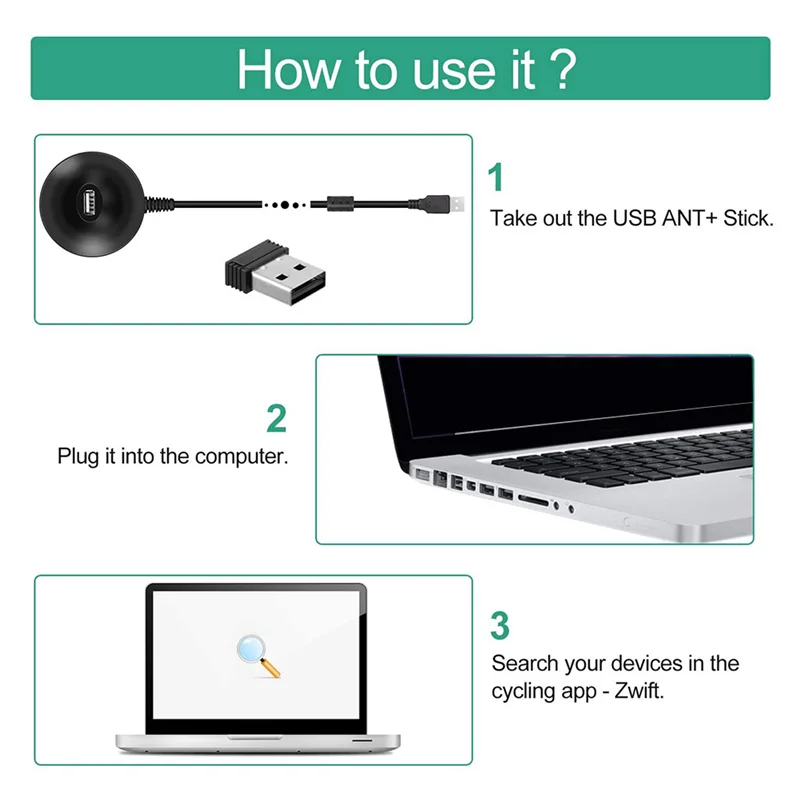 Bike USB ANT Stick Receiver Adapter for Indoor Cycling Training Data Transmission for Garmin Zwift Wahoo Bkool