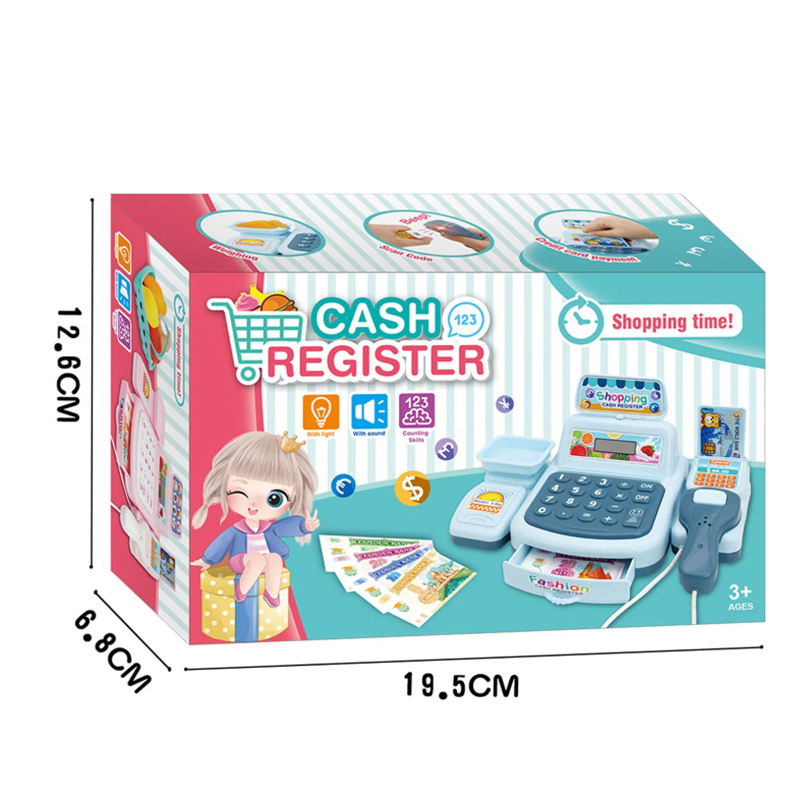 ZK30 Cash Register Toy with Scanner Lights Sounds Effect Interactive Kids Supermarket Checkout Toy for Children