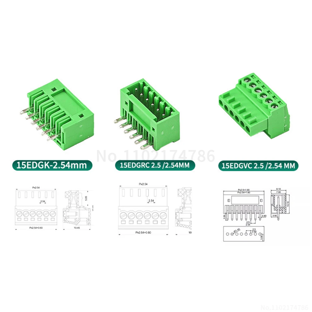 (1 Set) KF 2EDGK 2EDGVC 2EDGRC - 2.54mm fine-pitch pluggable terminal blocks straight/angled pin complete set 2EDGK/V/R 2.54