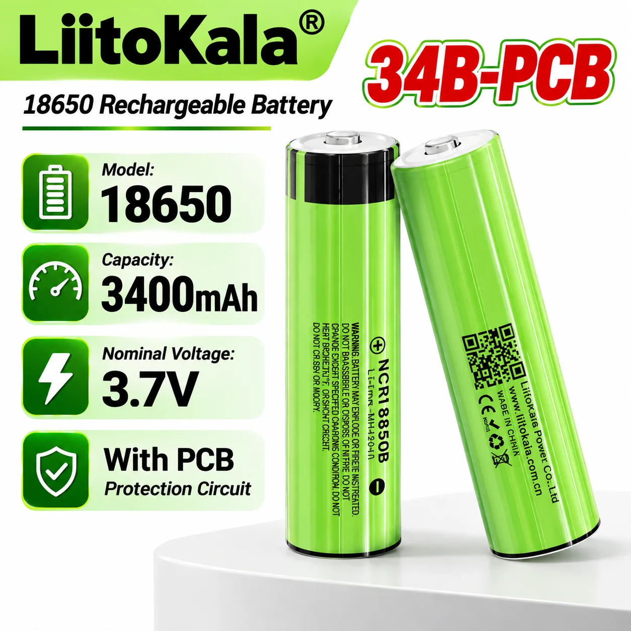 LiitoKala NCR18650B 34B-PCB 18650 3500mAh 3.7V Rechargeable Li-ion Battery for Flashlight 1-30PCS