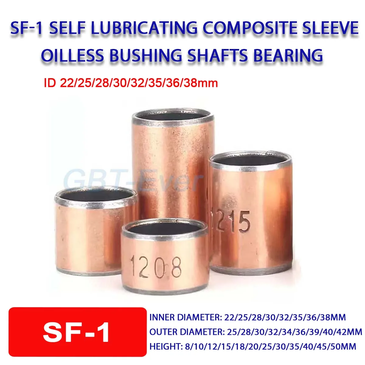 1/10/20Pcs SF-1 Self Lubricating Composite Sleeve Bearing Oilless Bushing Shafts ID 22/25/28/30/32/35/36/38mm Height 8-50mm