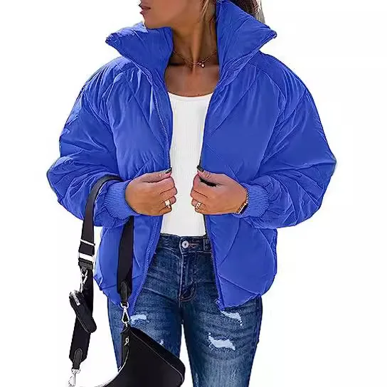 冬の新作ファッションジッパー付きスタンドカラー女性用ショート丈コットン服多用途無地女性用カジュアルジャケット