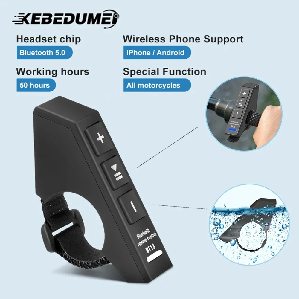 

Kebidumei Руль дистанционного управления для мотоциклетного шлема гарнитура Водонепроницаемый медиа контроллер музыкальный плеер для IPhone Android