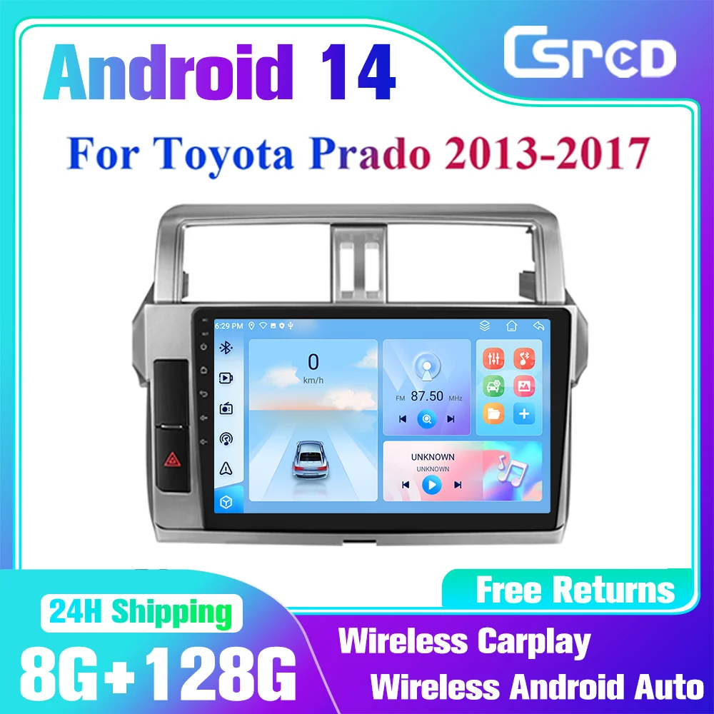 Csred Android14 Auto Radio For Toyota Land Cruiser Prado 150 2013-2017 car Radio player multimedia GPS navi wireless Carplay