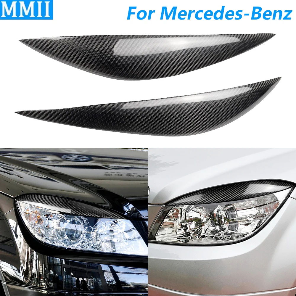 

For Mercedes-Benz C-Class W204 C180 C200 C260 C300 C350 2008-2011 Real Dry Carbon Fiber Front Headlight Eyelid Eyebrow Cover