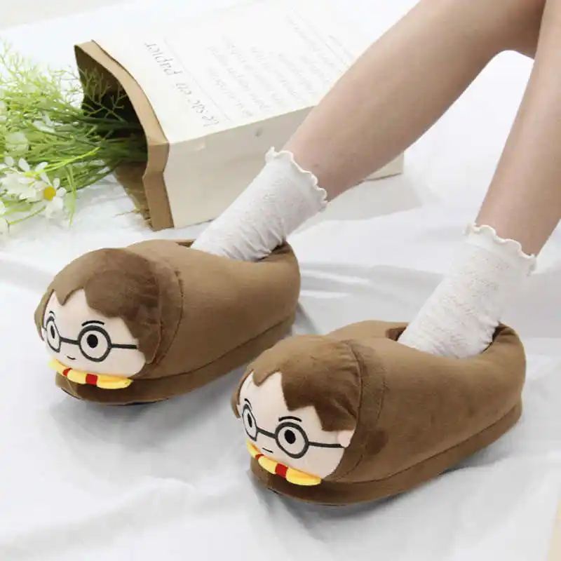 Cute Harries Potters Winter Plush Warm And Thickened Cotton Slippers Potter Couple Indoor For Breathability Shoes Surprise Gift