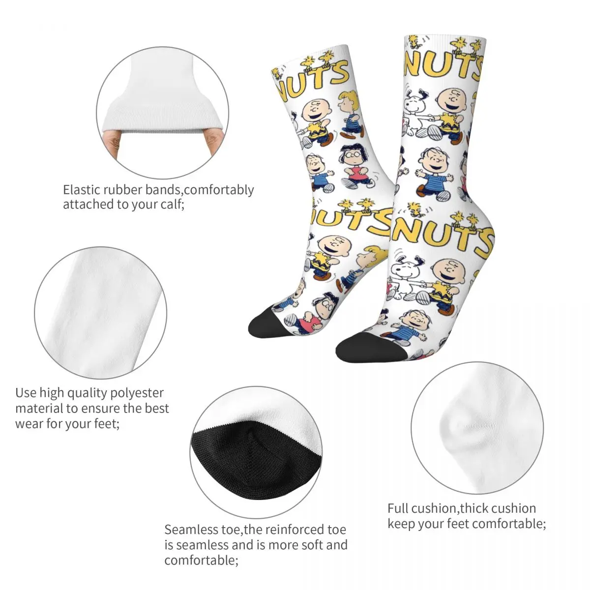 Harajuku Peanuts Friends Group Snoopy Basketball Socks Polyester Long Socks for Unisex Breathable