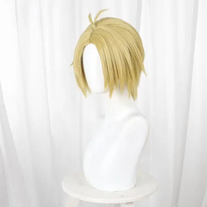 Asakura Shin Cosplay Wig Anime Character Golden Short Hair with Simulated Scalp Top with Rose Net Heat Resistant Synthetic Fiber