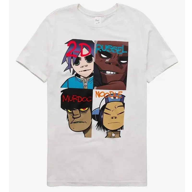 Rock Punk Band T Shirts Gorillaz Print Tops British Virtual Band Vintage Rock T Shirts Casual Loose Streetwear Fans Gift Unisex
