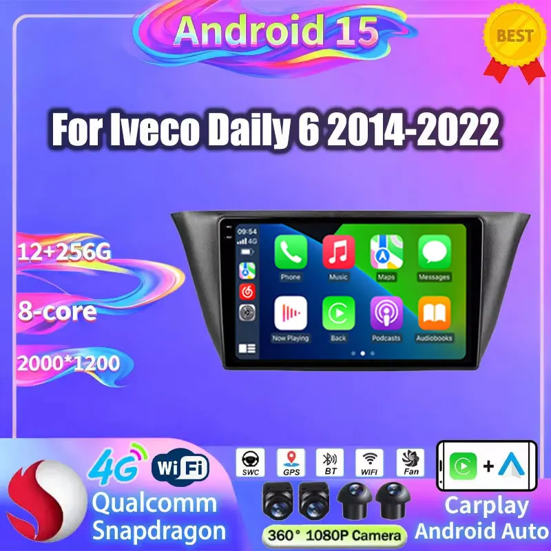 Android 15 Car Radio For Iveco Daily 6 2013 2015 2016 -2022 Stereo Multimedia Player Carplay+Auto WIFI+4G Stereo DSP 360 Camera