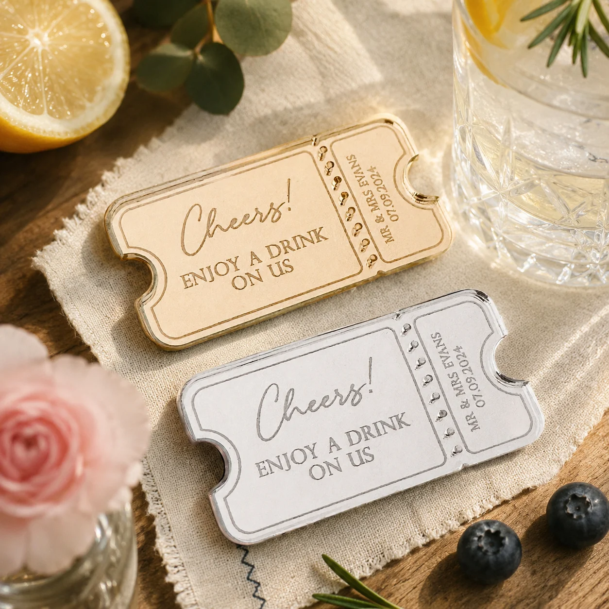 20/50/80Pcs Personalized Wedding Drink Tokens Custom Ticket Bar Tokens Cheers Drink Voucher Guest Favors Tags Party Keepsakes