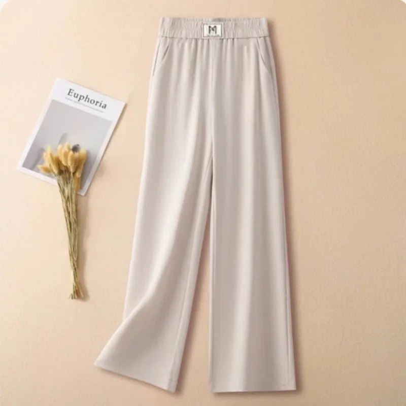 Thin High-waisted Straight-leg Pants for Women with Ice Silk Wide New Casual Drape Loose Slimming Pants