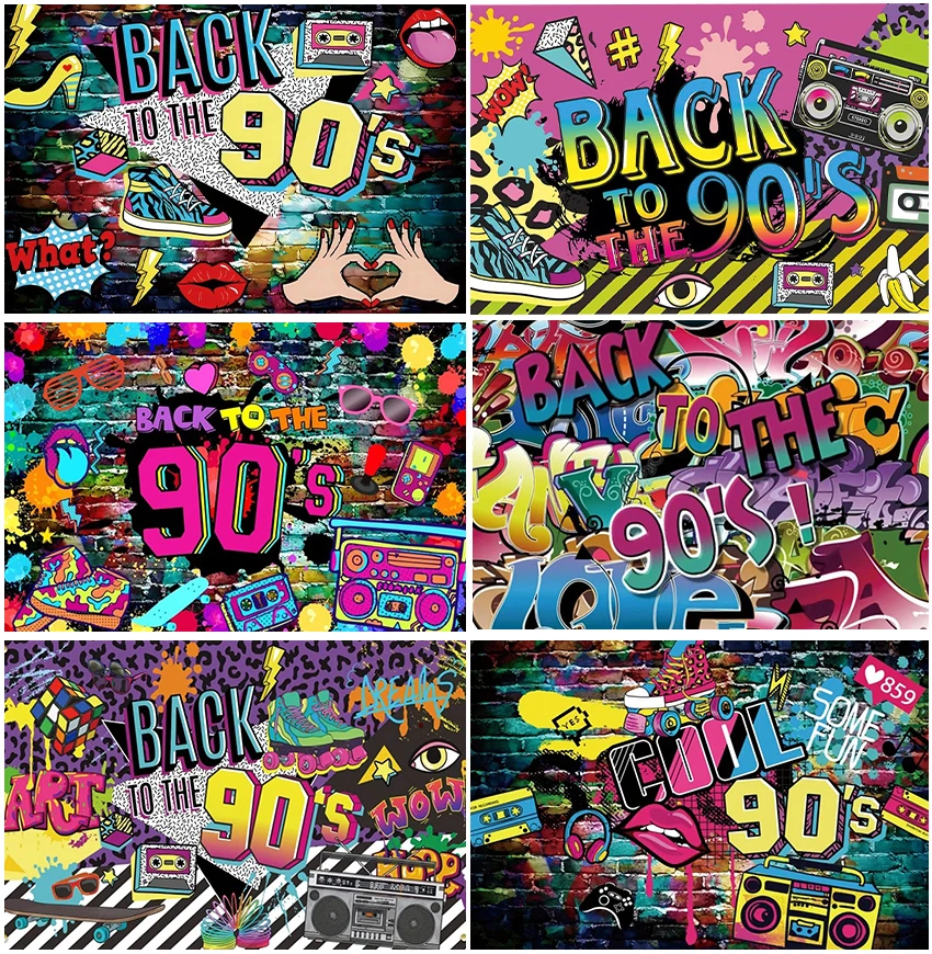 

Back To 90s 80s Retro Disco Music Theme Backdrops Crazy Party Radio Neon Style Glow Photography Backgrounds Props Photo Booth