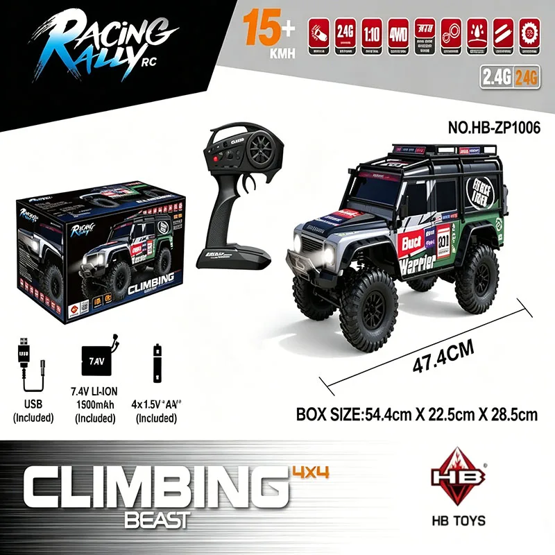 

HB Zp1005 /1006 Remote Control Car 2.4g 4wd simulation Rc Car All-terrain 15km/h 1:10 Off-road Monster Truck Toy For Boys Gift