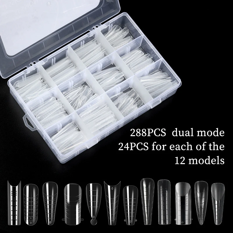 288Pcs/Box Fake Nail Extension Forms Acrylic Nail Art Tips For UV Gel Quick Building Extension Top Molds Nail Salon Accessories