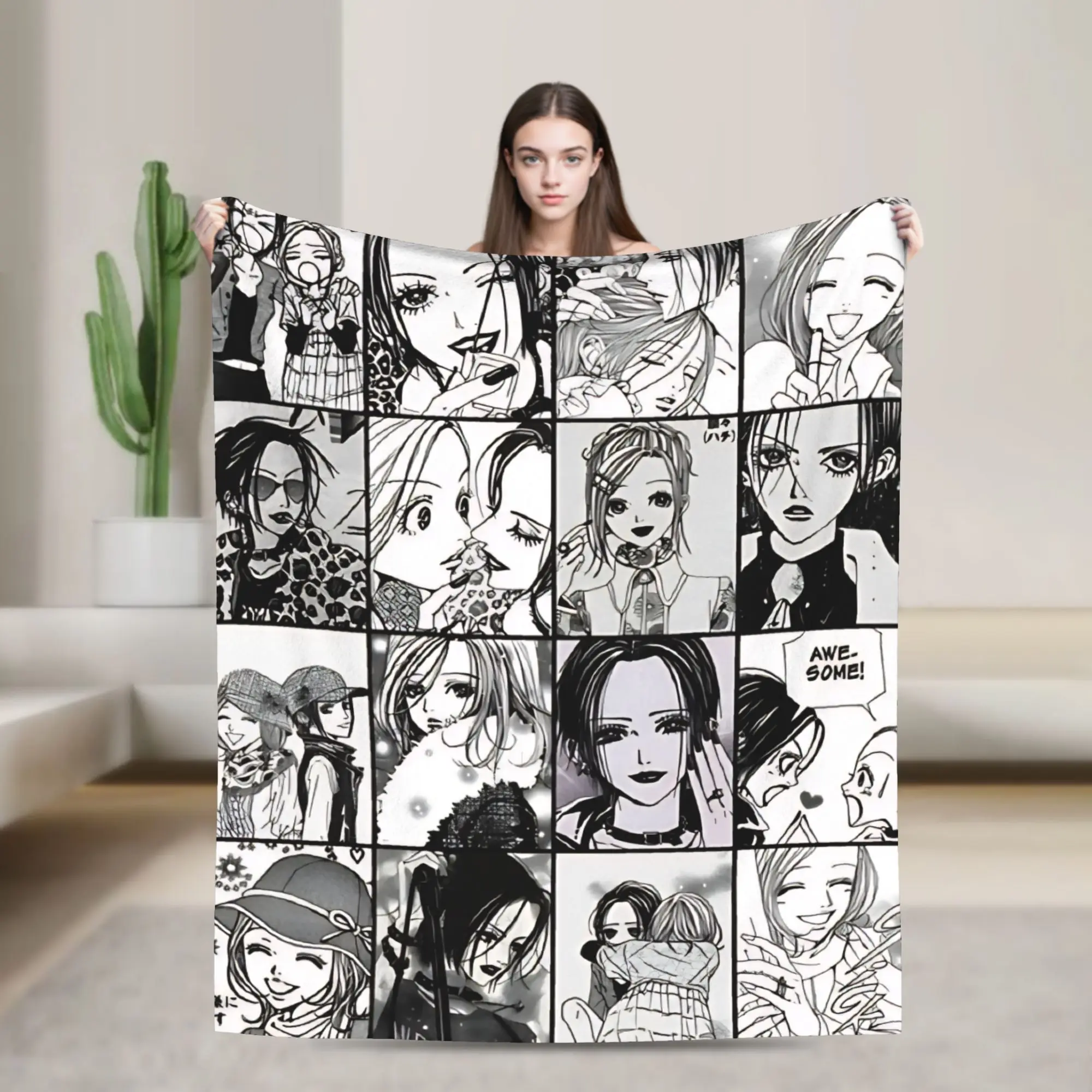 Nana Hachi Manga Fuzzy Blankets Anime Funny Throw Blanket for Bed Sofa Couch 150*125cm Bedspread