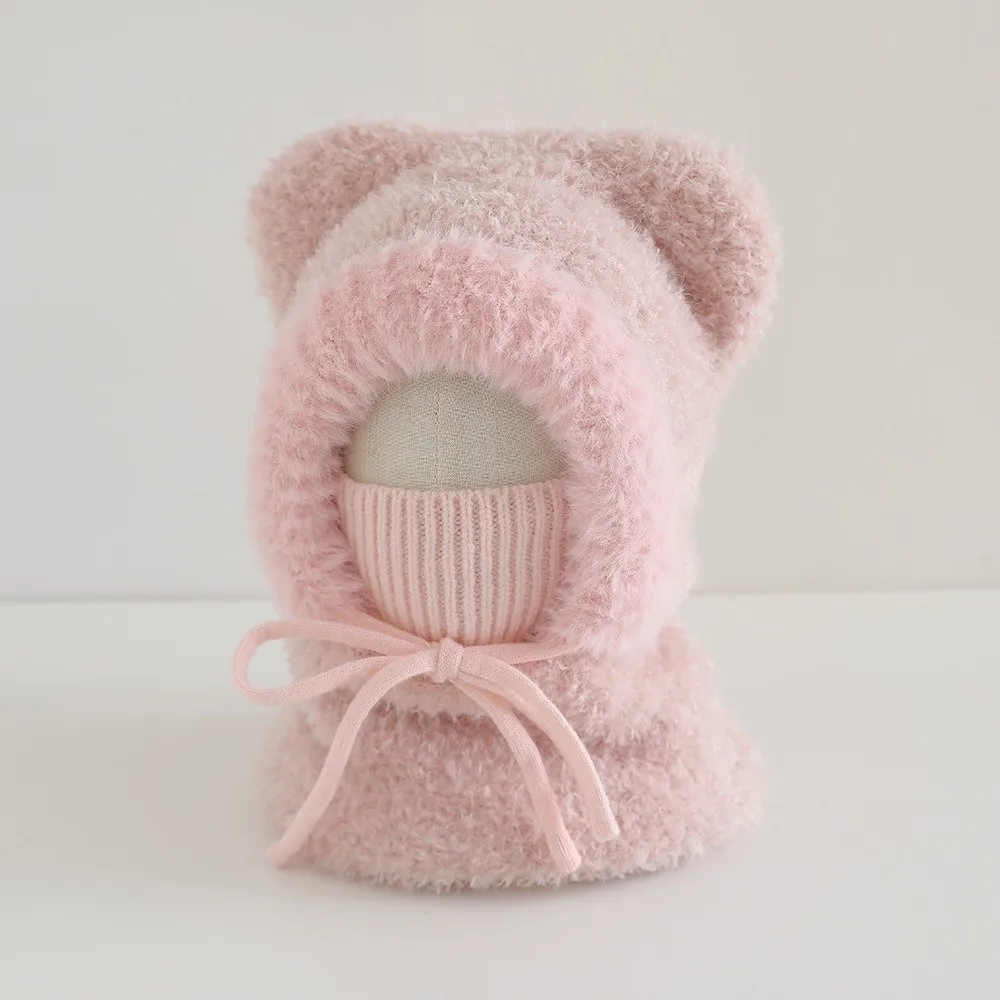 

Cute Winter Warm Knitted Pullover Hat Ear Protection Windproof Beanies Caps Thick Face Guard Hat