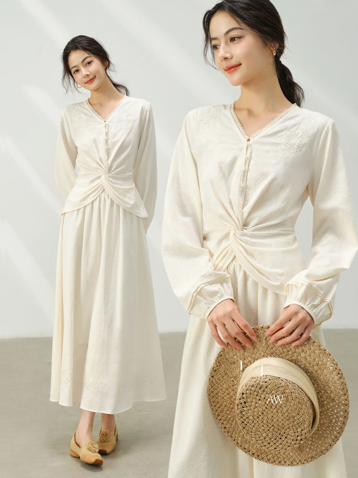 

Ele Sweeti Slimming Floral Embroidery irt Women's V-ne Knot Design Spring Faion Top Rabbit Brand