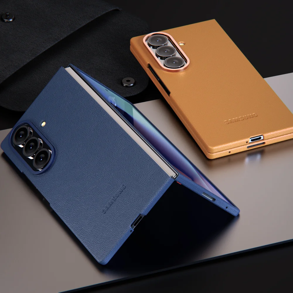 Oryginalne skórzane etui do Samsung Galaxy Z Fold7, Z Fold6, Fold5, luksusowe, biznesowe, teksturowane, ochronne etui na telefon, ochronna tylna obudowa. — zdjęcie produktu 3