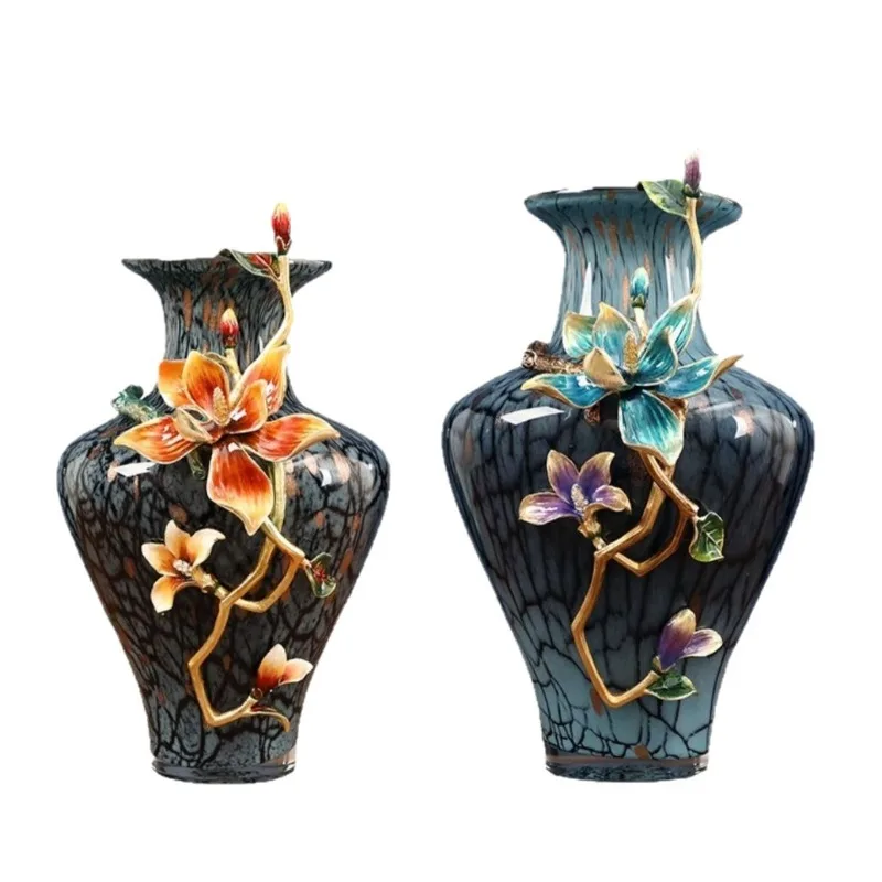 

New Chinese home decoration vase, dining room, living room entrance European style, high-grade enamel colored glass vase