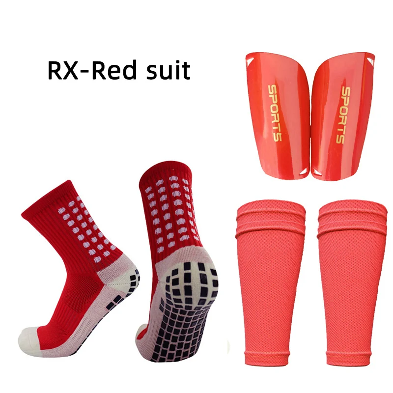 3-Piece A Set Football Equipment Anti Slip Soccer Socks Adult Kids Football Shin Guards Sleeves With Pocket Leg Guards Support