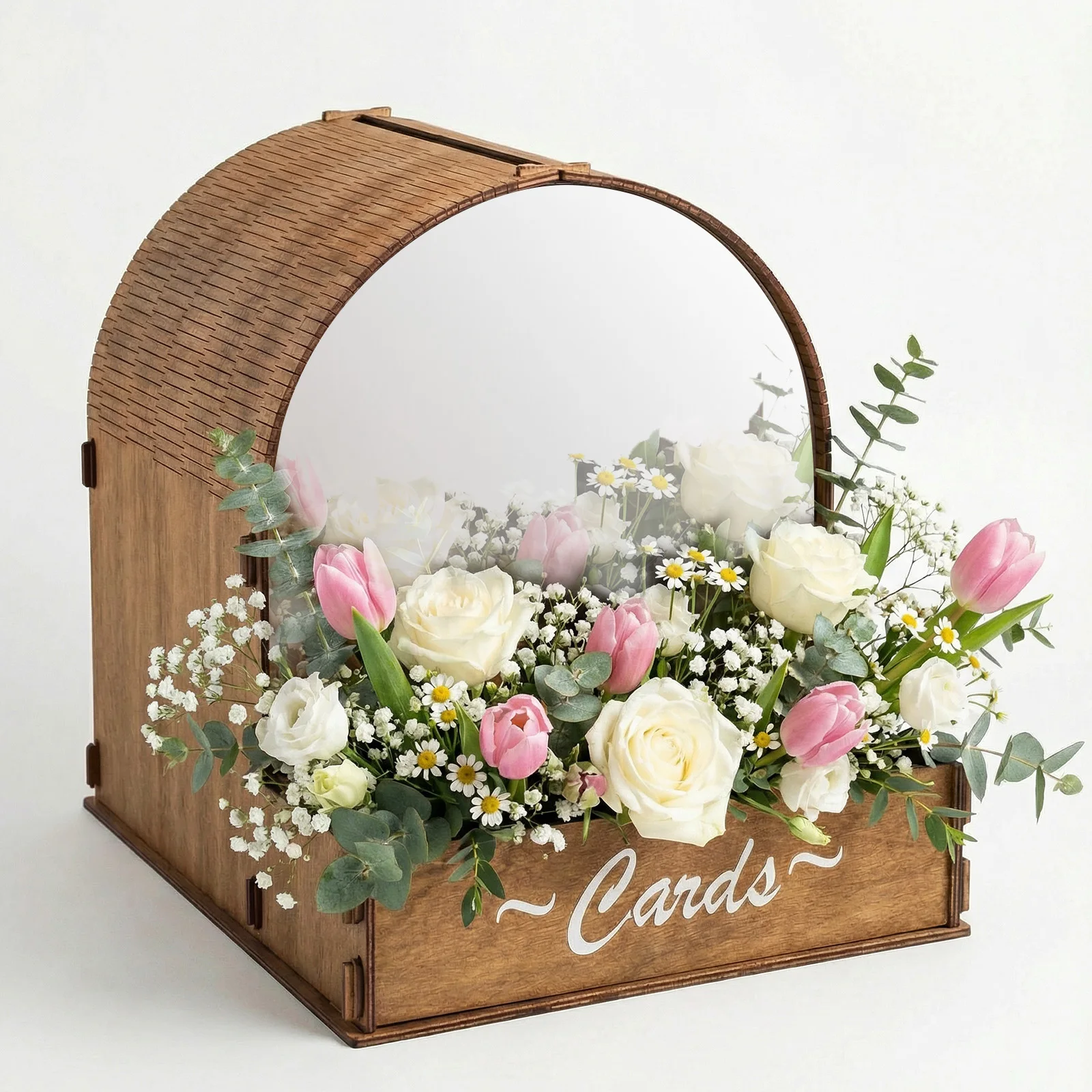 OurWarm Wedding Card Box Mirror Arch Brown - Rustic Arch Card Holder for Wedding Reception,Party Decor, with Slot & Lockable Lid