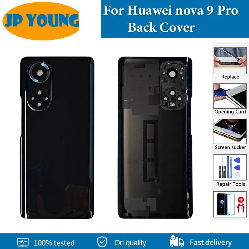 aaa-品質のhuawei-nova-9-pro用バックカバー、バッテリーカバー（rte-al00、hebe-bd00）、リアドアハウジングケース（接着剤付き交換用）