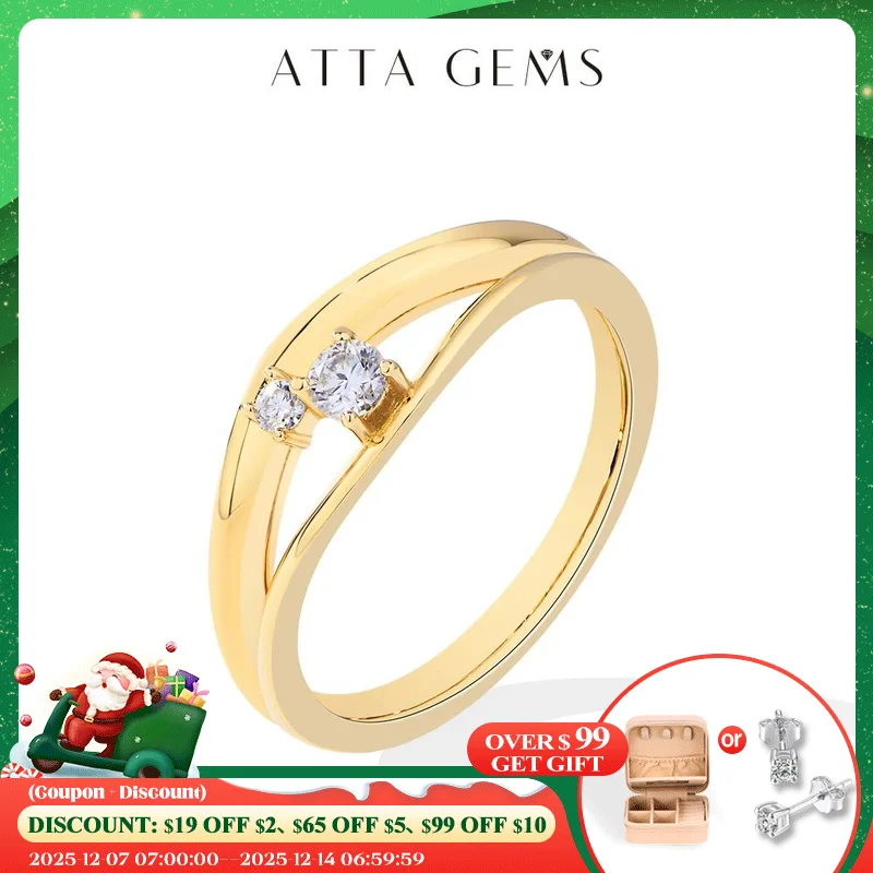 

ATTAGEMS New D VVS1 Moissanite Rings for Women S925 Sliver 18K Gold Plated Round Diamond 2-layer Engagement Wedding Jewelry Gift