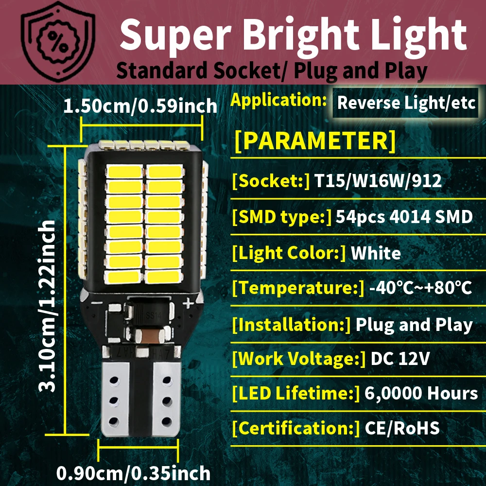 LED 백업 라이트 전구 리버스 램프, W16W T15 921 912 캔버스, VW 투아렉 비틀 CC EOS Routan Scirocco mk3 Sharan Tiguan용, 2 개